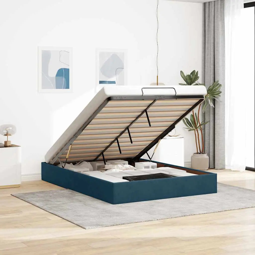 Cadre de lit ottoman sans matelas bleu foncé 140x190 cm velours - XIOS
