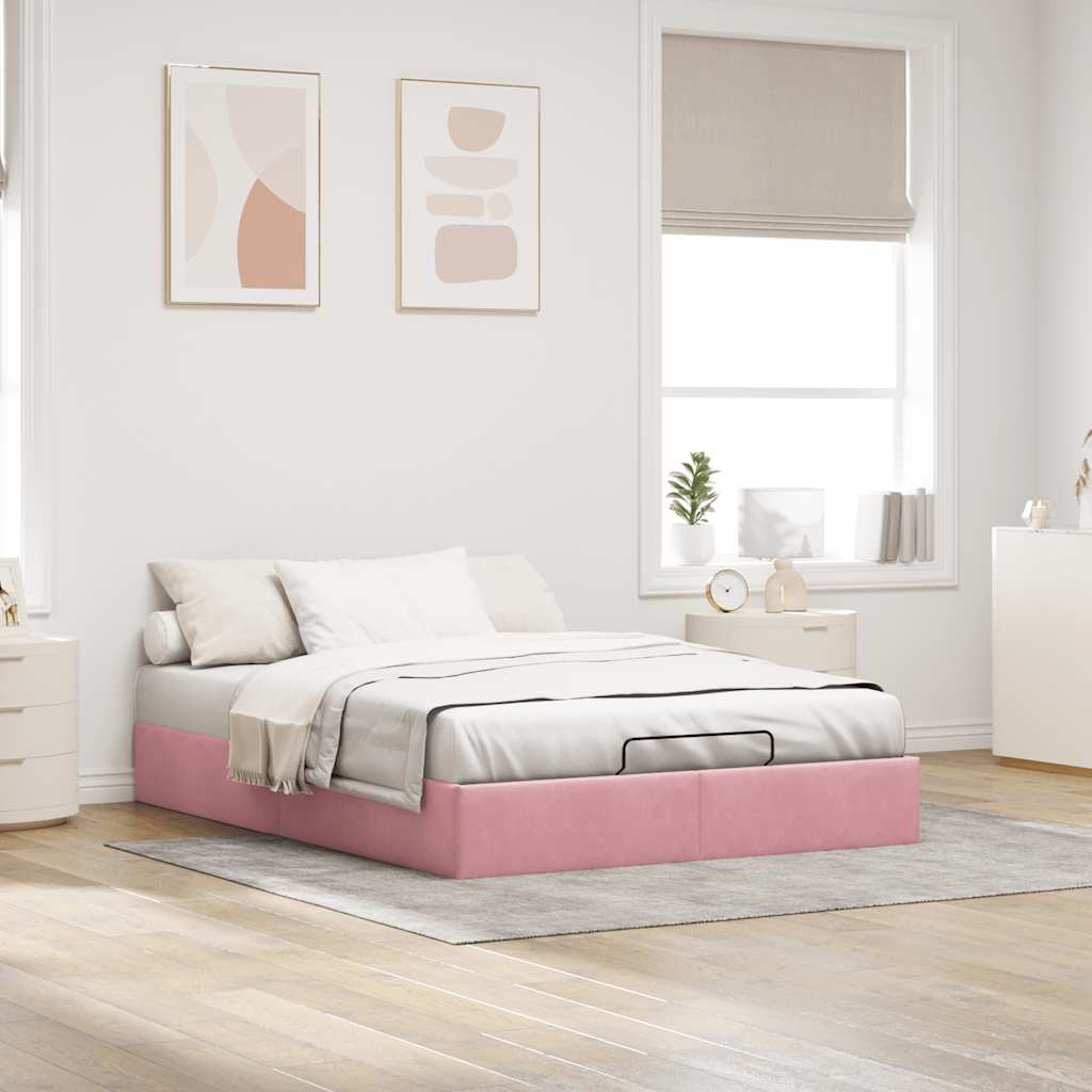 Cadre de lit ottoman sans matelas rose 140x190 cm velours - XIOS