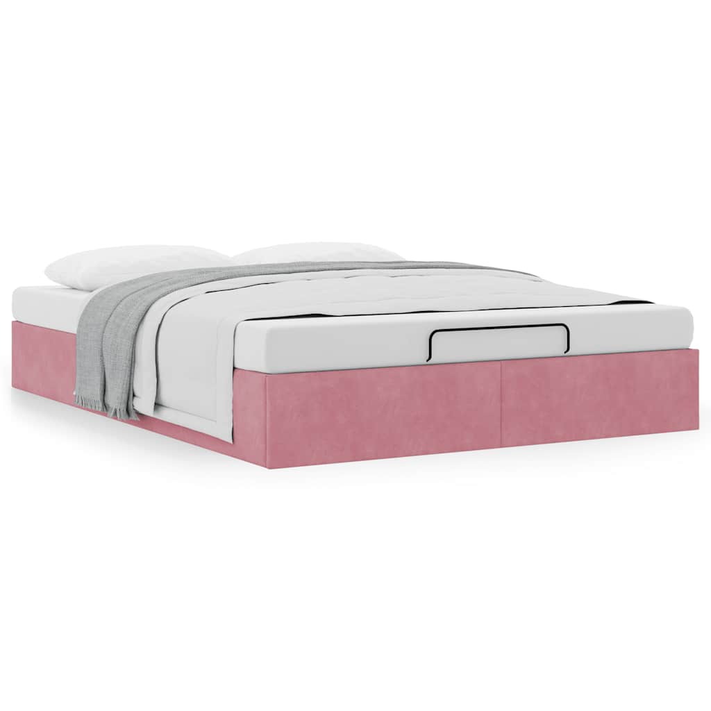 Cadre de lit ottoman sans matelas rose 140x190 cm velours - XIOS