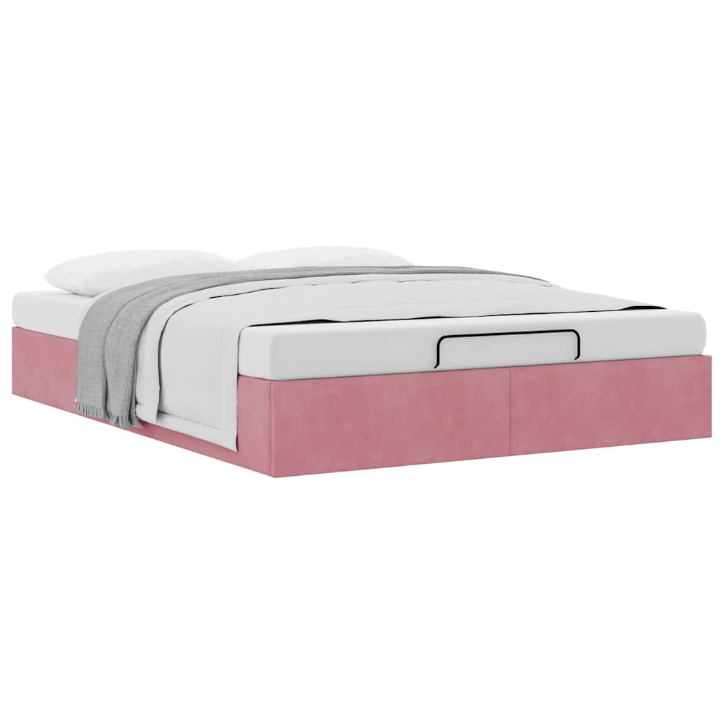 Cadre de lit ottoman sans matelas rose 140x190 cm velours - XIOS