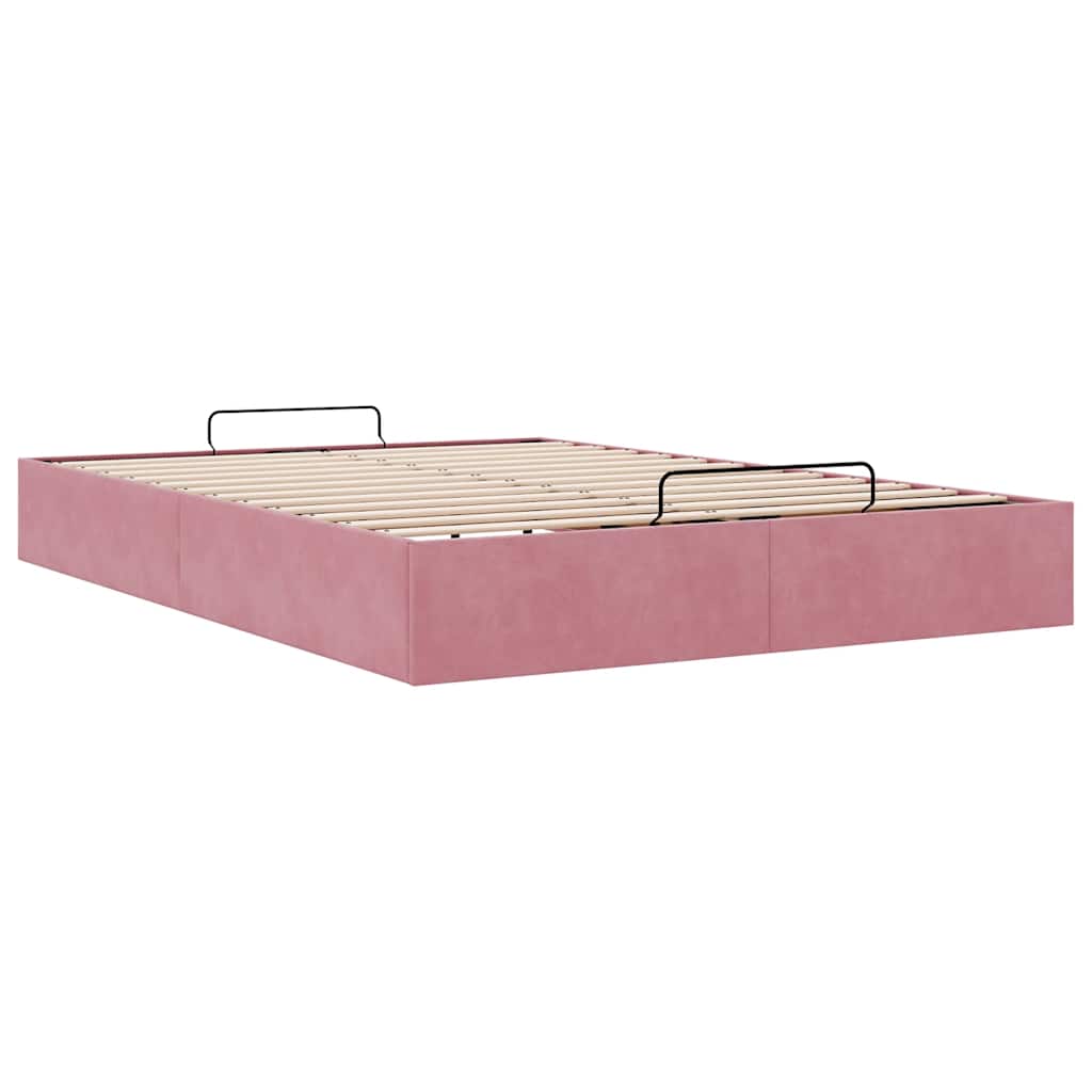 Cadre de lit ottoman sans matelas rose 140x190 cm velours - XIOS