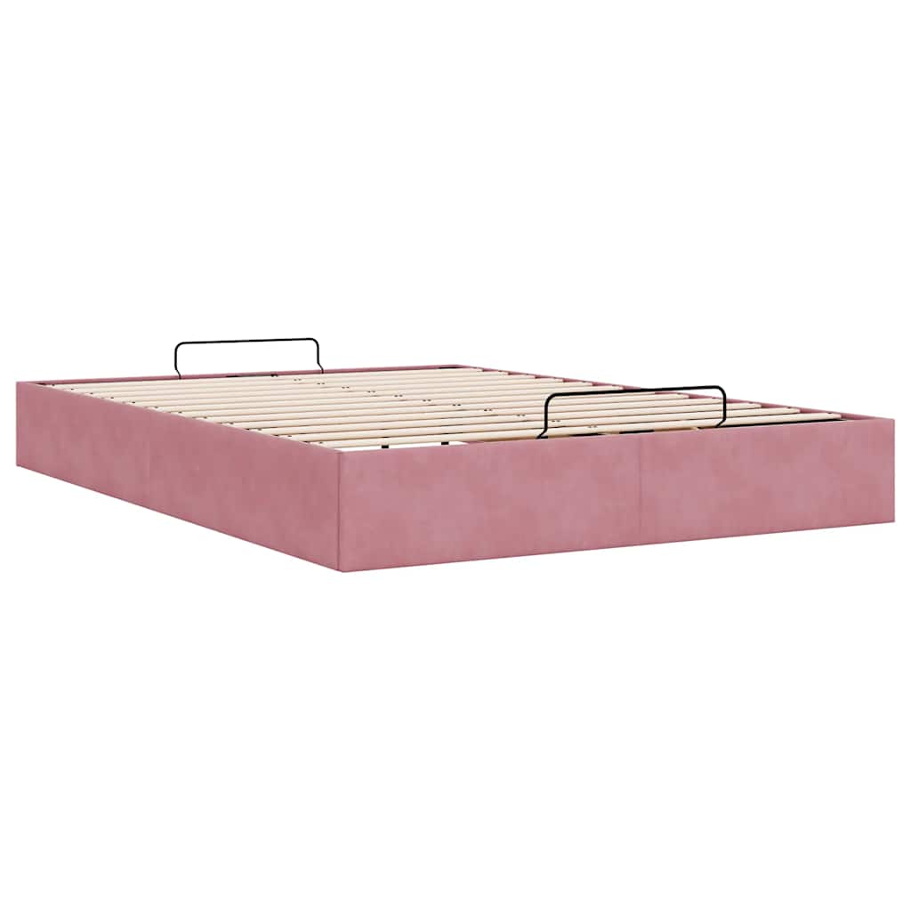 Cadre de lit ottoman sans matelas rose 140x190 cm velours - XIOS
