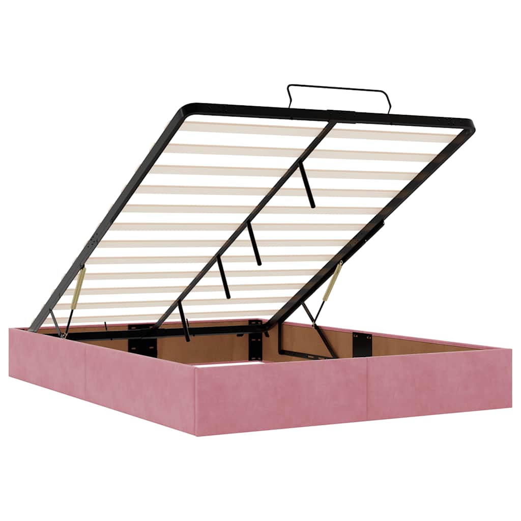 Cadre de lit ottoman sans matelas rose 140x190 cm velours - XIOS