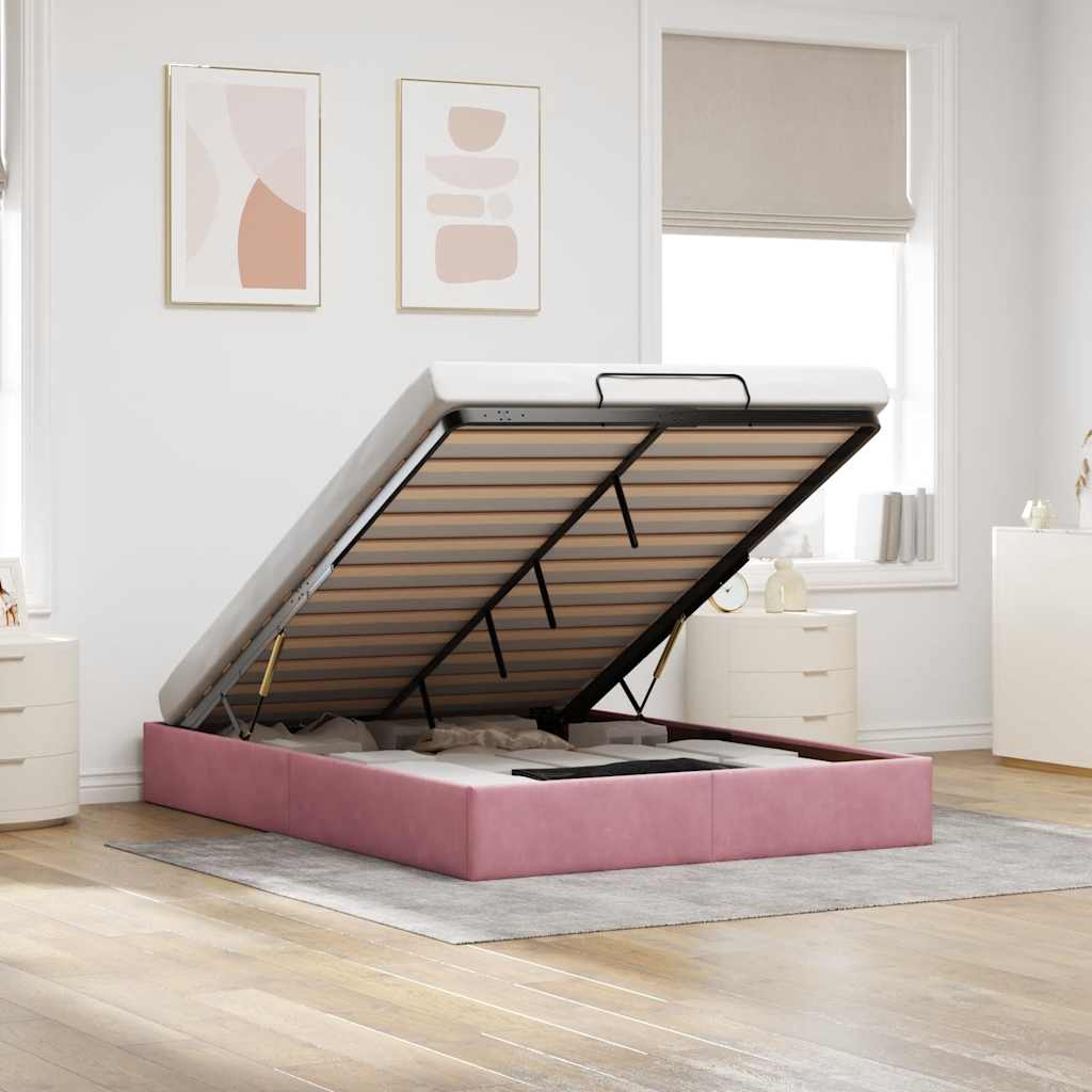 Cadre de lit ottoman sans matelas rose 140x190 cm velours - XIOS