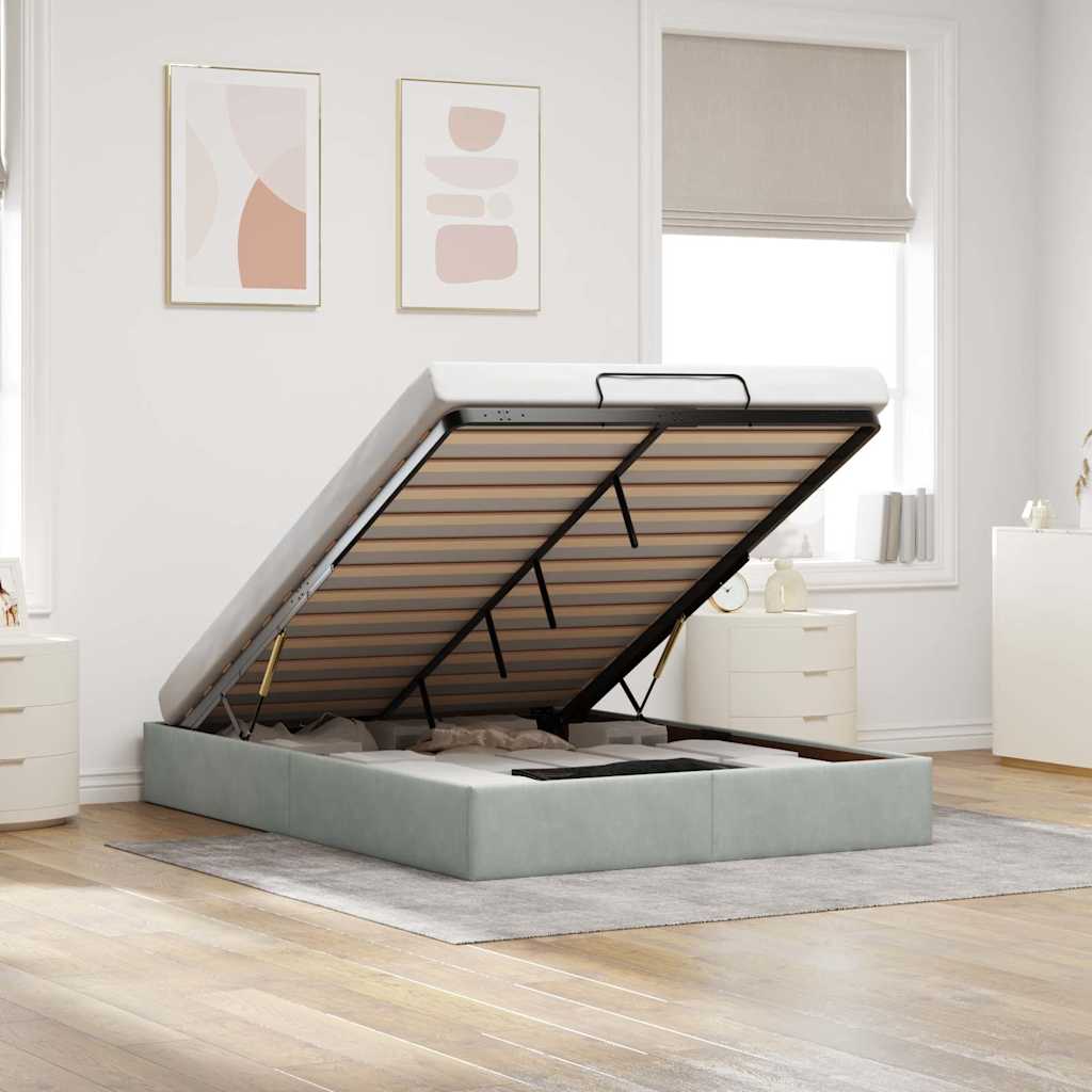 Cadre de lit ottoman sans matelas gris clair 140x200 cm velours - XIOS