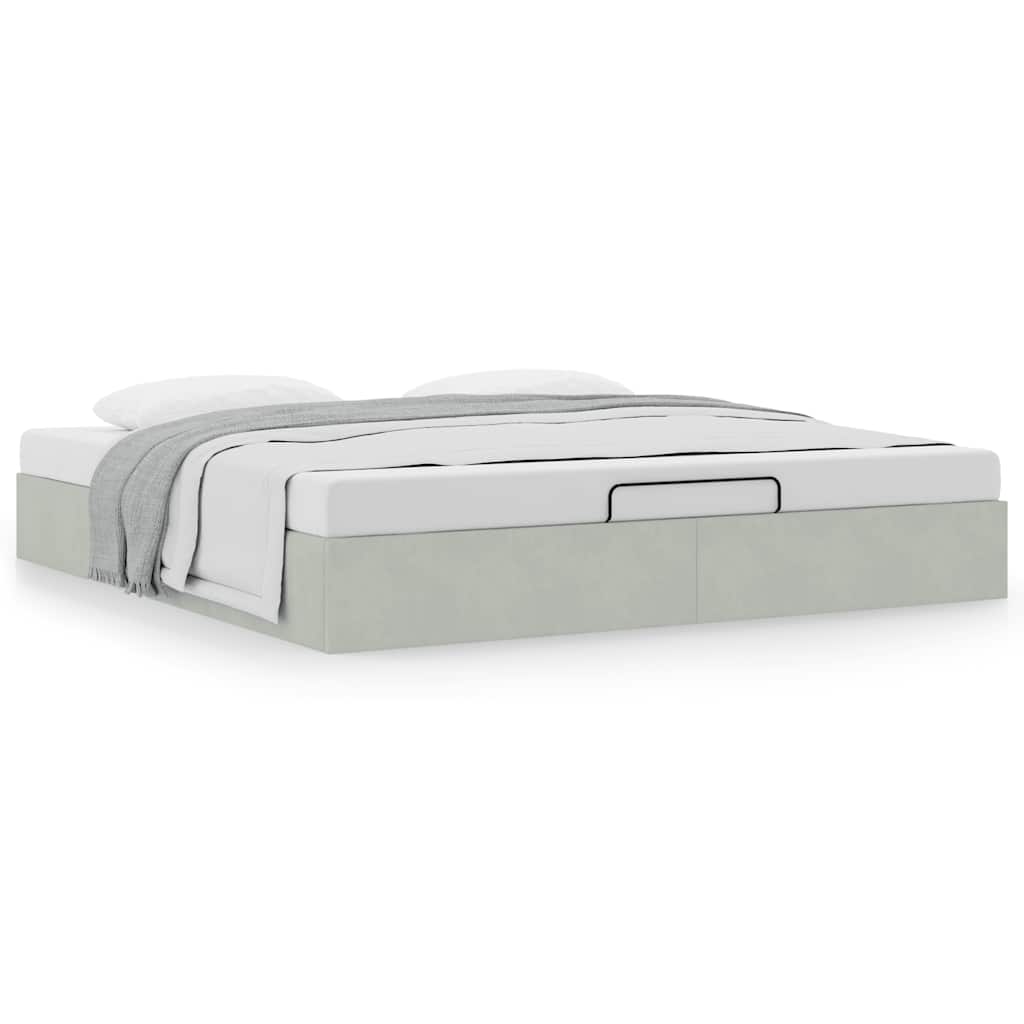 Cadre de lit ottoman sans matelas gris clair 160x200 cm velours - XIOS