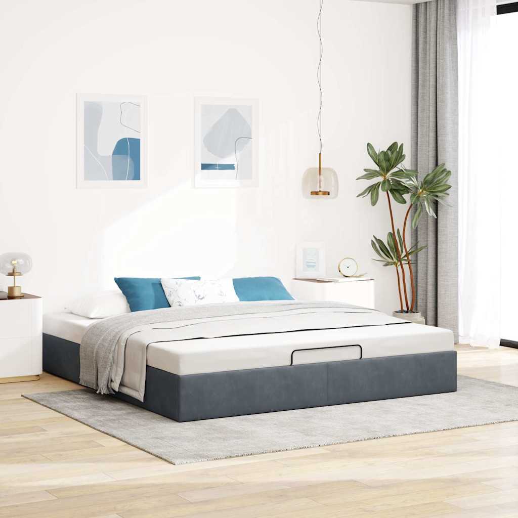 Cadre de lit ottoman sans matelas gris foncé 160x200 cm velours - XIOS