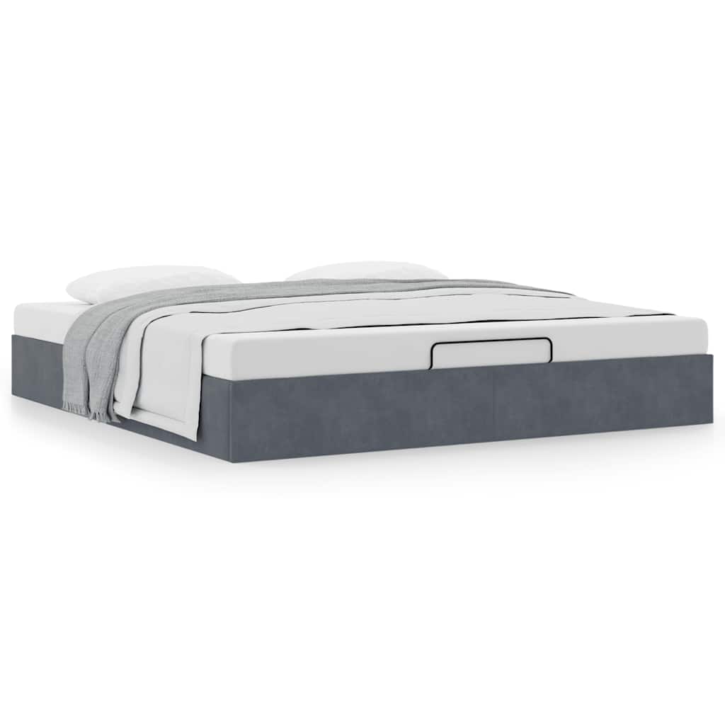 Cadre de lit ottoman sans matelas gris foncé 160x200 cm velours - XIOS