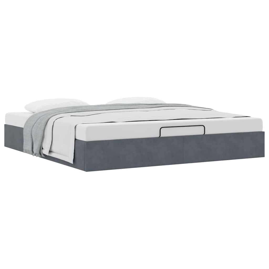 Cadre de lit ottoman sans matelas gris foncé 160x200 cm velours - XIOS