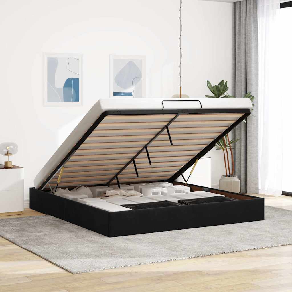 Cadre de lit ottoman sans matelas noir 160x200 cm velours - XIOS