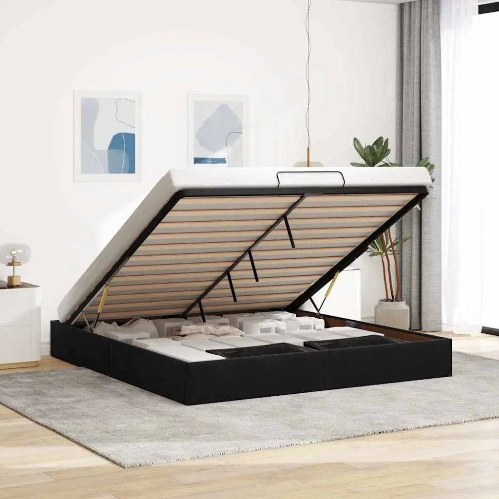 Cadre de lit ottoman sans matelas noir 160x200 cm velours - XIOS