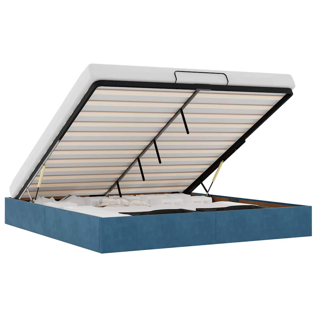 Cadre de lit ottoman sans matelas bleu foncé 160x200 cm velours - XIOS
