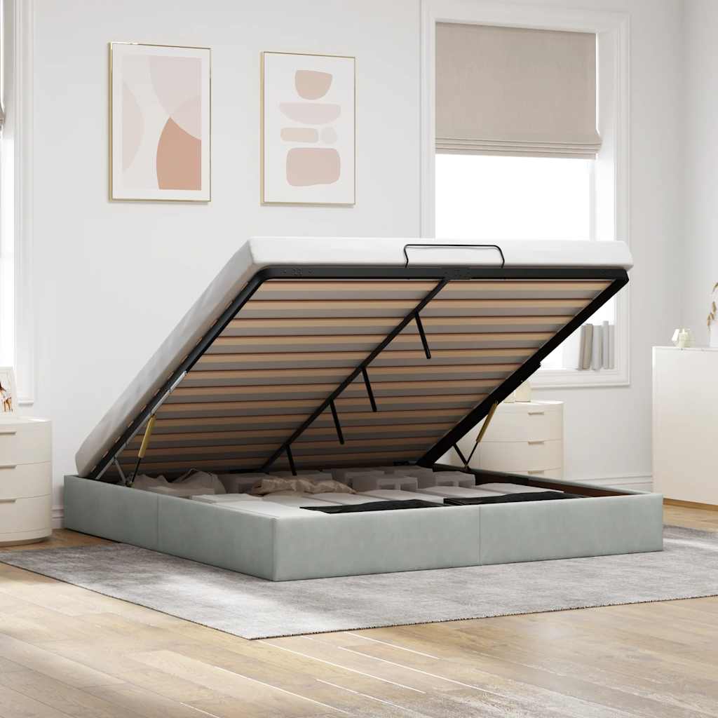 Cadre de lit ottoman sans matelas gris clair 180x200 cm velours - XIOS
