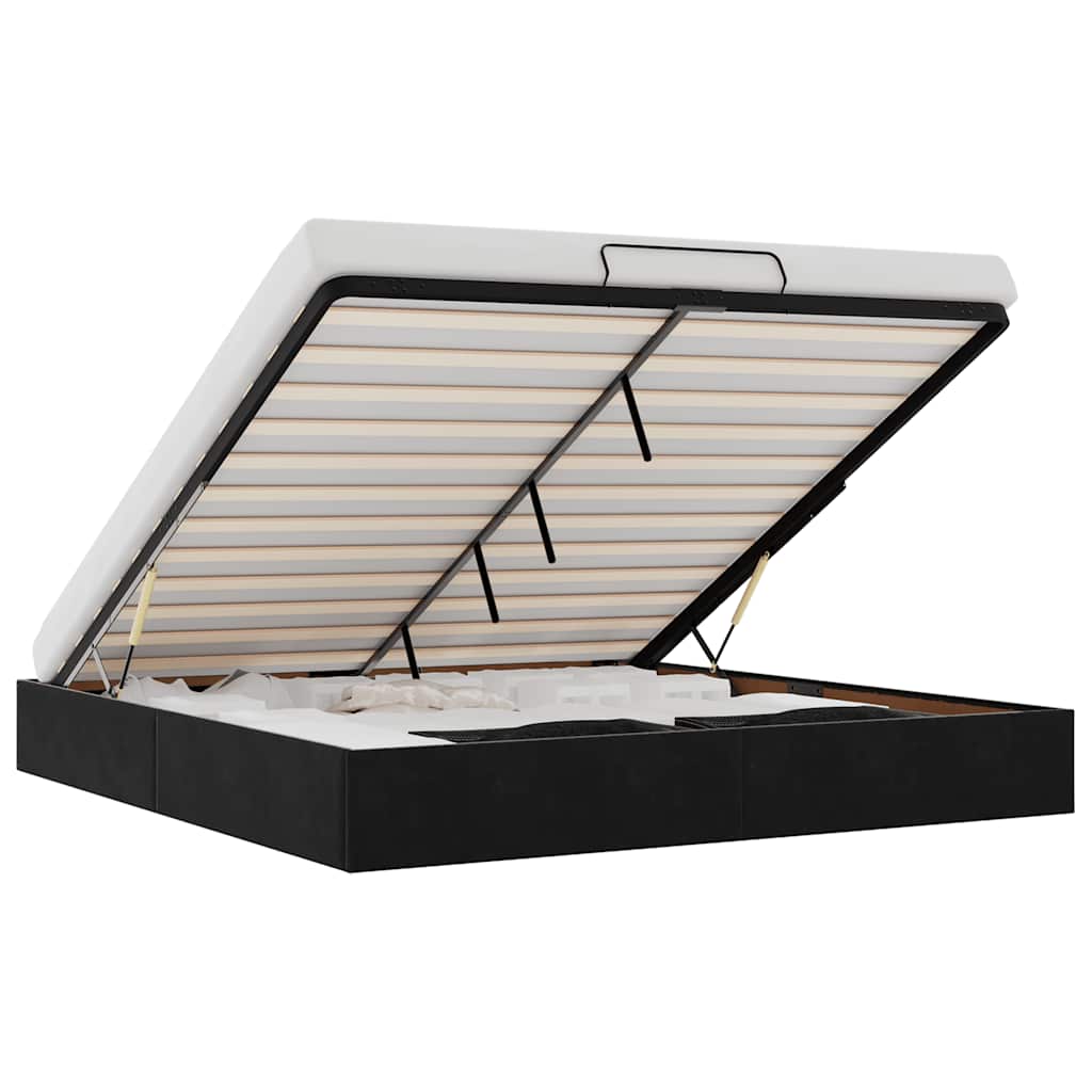Cadre de lit ottoman avec matelas noir 180x200 cm velours - XIOS