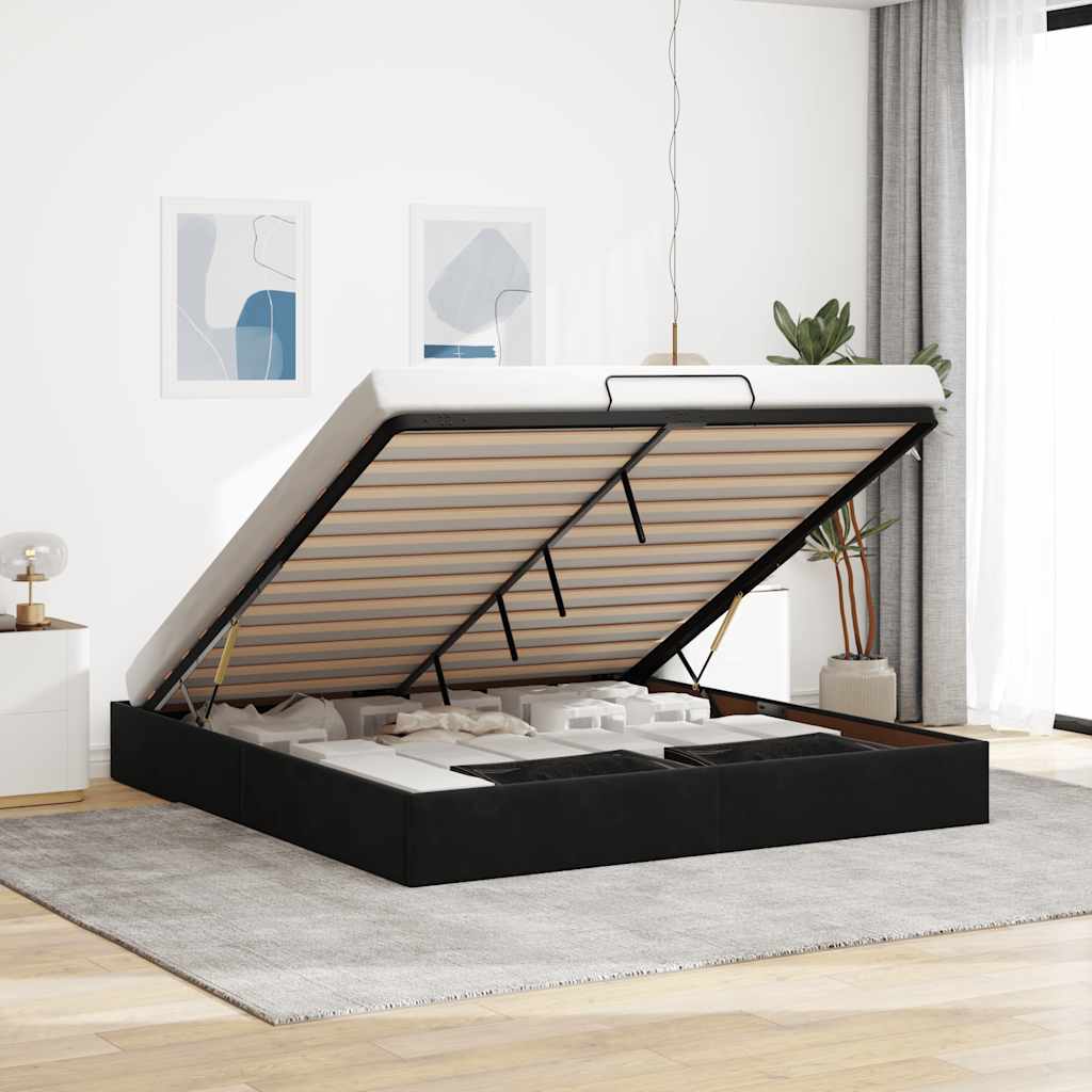 Cadre de lit ottoman avec matelas noir 180x200 cm velours - XIOS