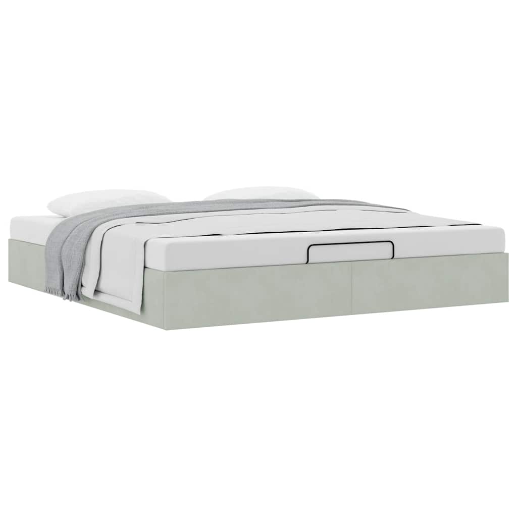 Cadre de lit ottoman sans matelas gris clair 200x200 cm velours - XIOS