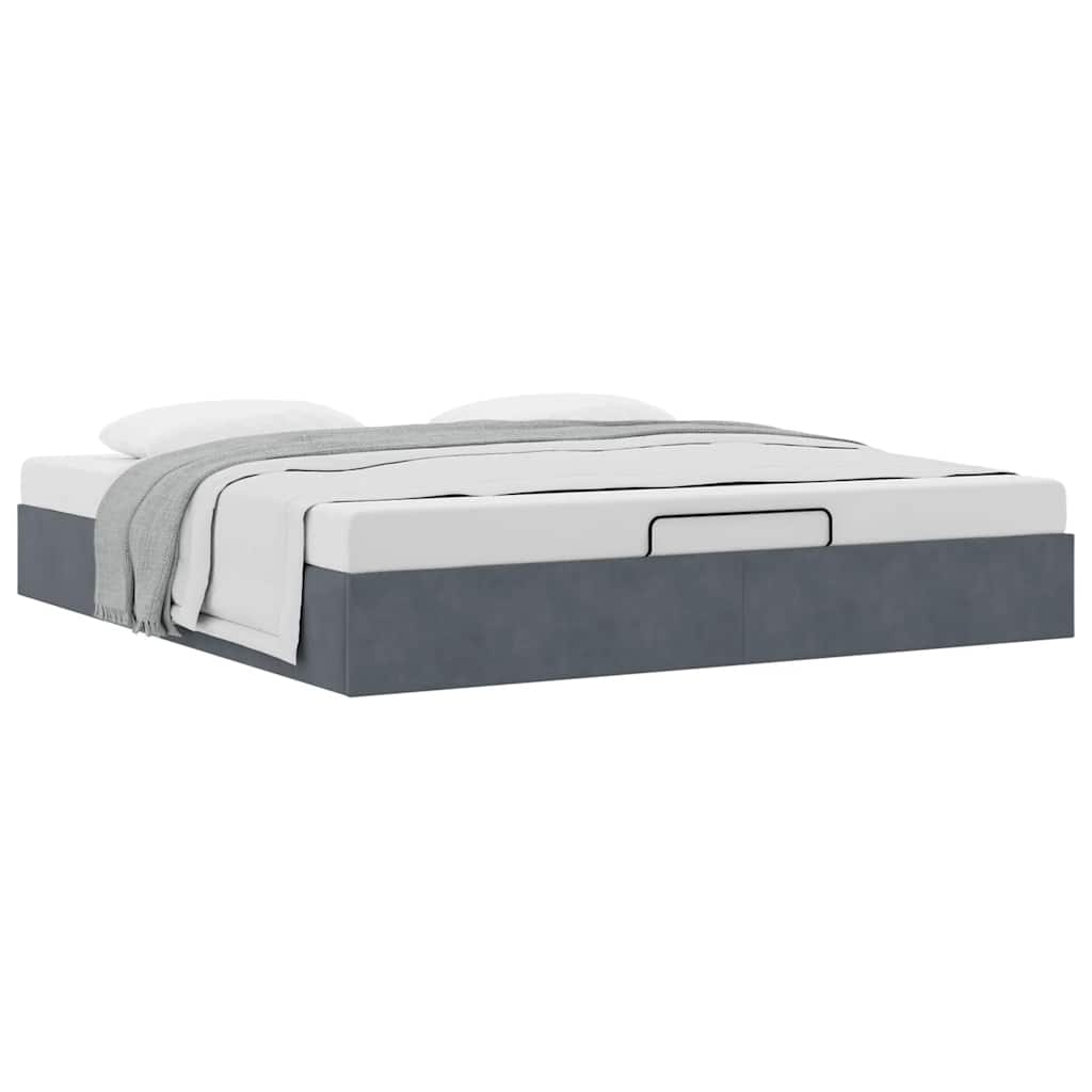 Cadre de lit ottoman sans matelas gris foncé 200x200 cm velours - XIOS