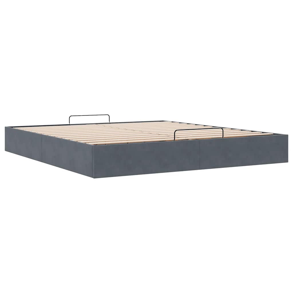 Cadre de lit ottoman sans matelas gris foncé 200x200 cm velours - XIOS