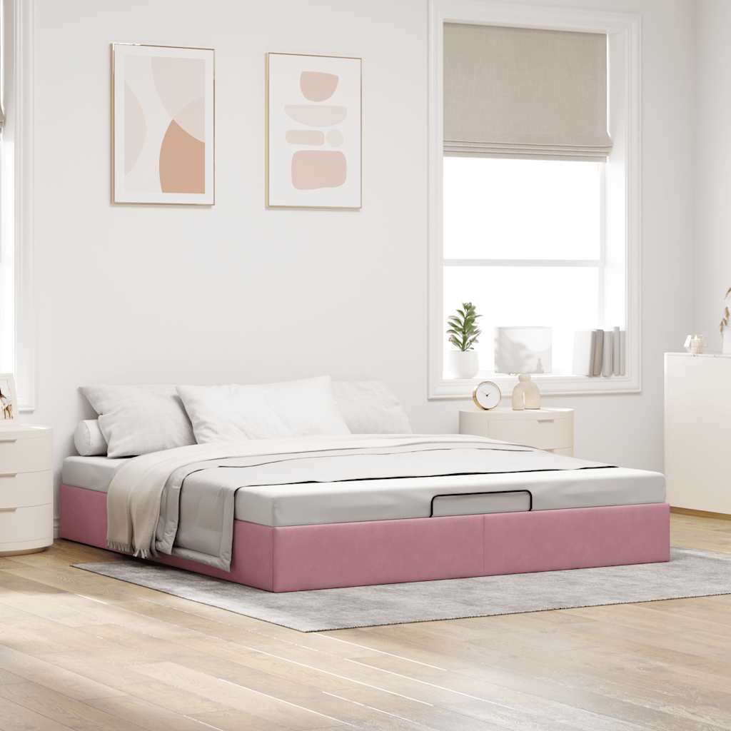 Cadre de lit ottoman sans matelas rose 200x200 cm velours - XIOS