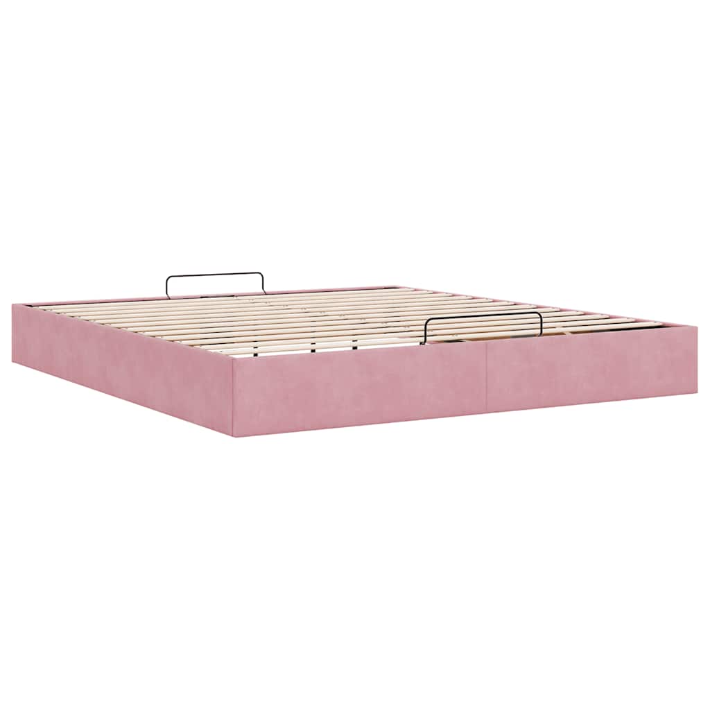 Cadre de lit ottoman sans matelas rose 200x200 cm velours - XIOS