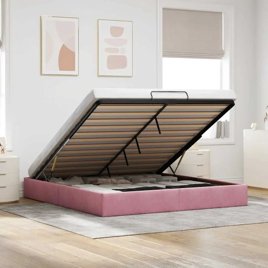 Cadre de lit ottoman sans matelas rose 200x200 cm velours - XIOS