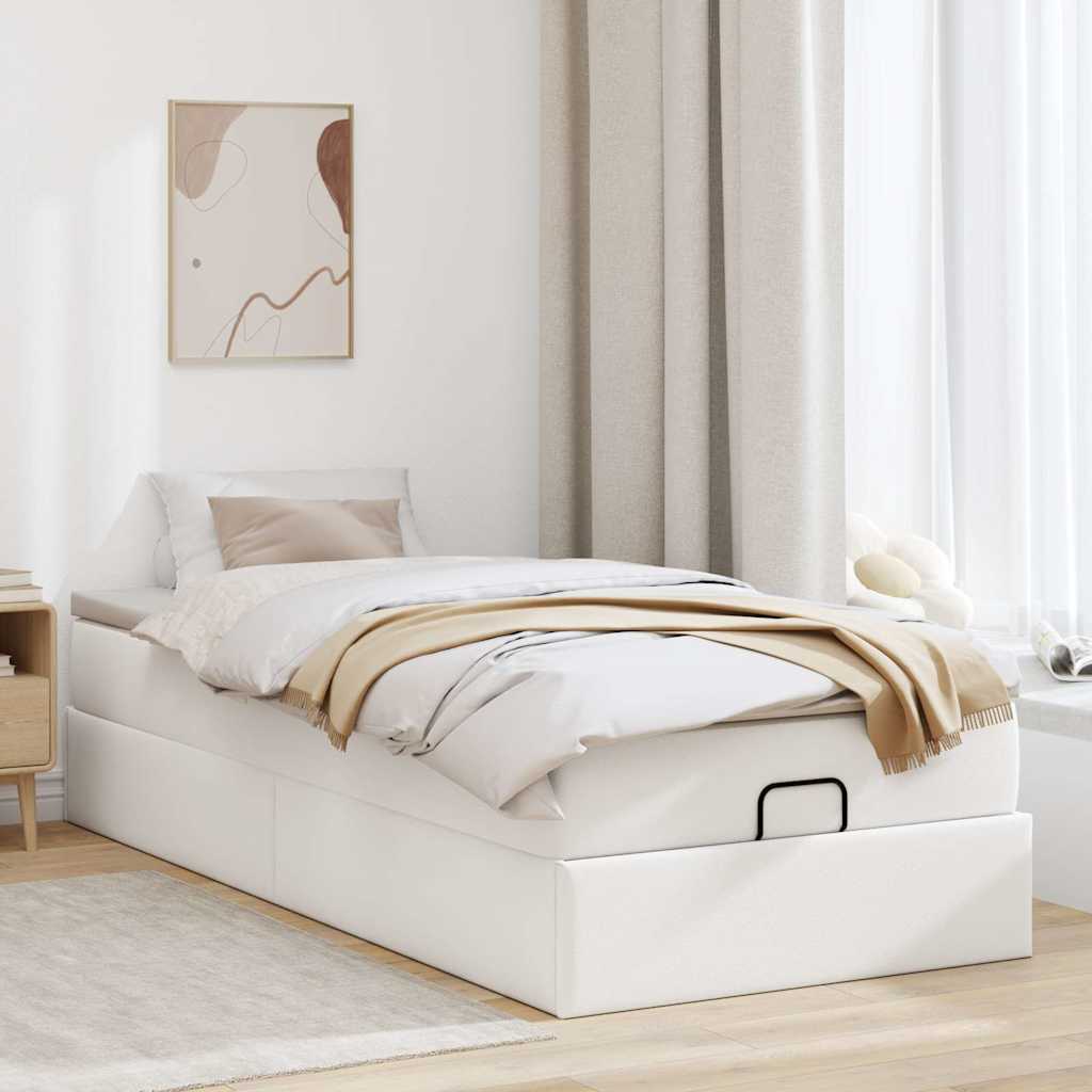 Cadre de lit ottoman avec matelas blanc 80x200 cm similicuir - XIOS