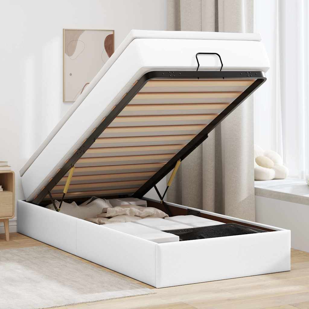 Cadre de lit ottoman avec matelas blanc 80x200 cm similicuir - XIOS