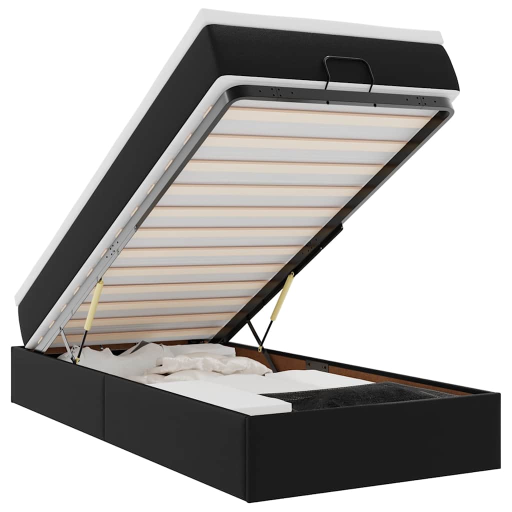 Cadre de lit ottoman avec matelas noir 90x190 cm similicuir - XIOS