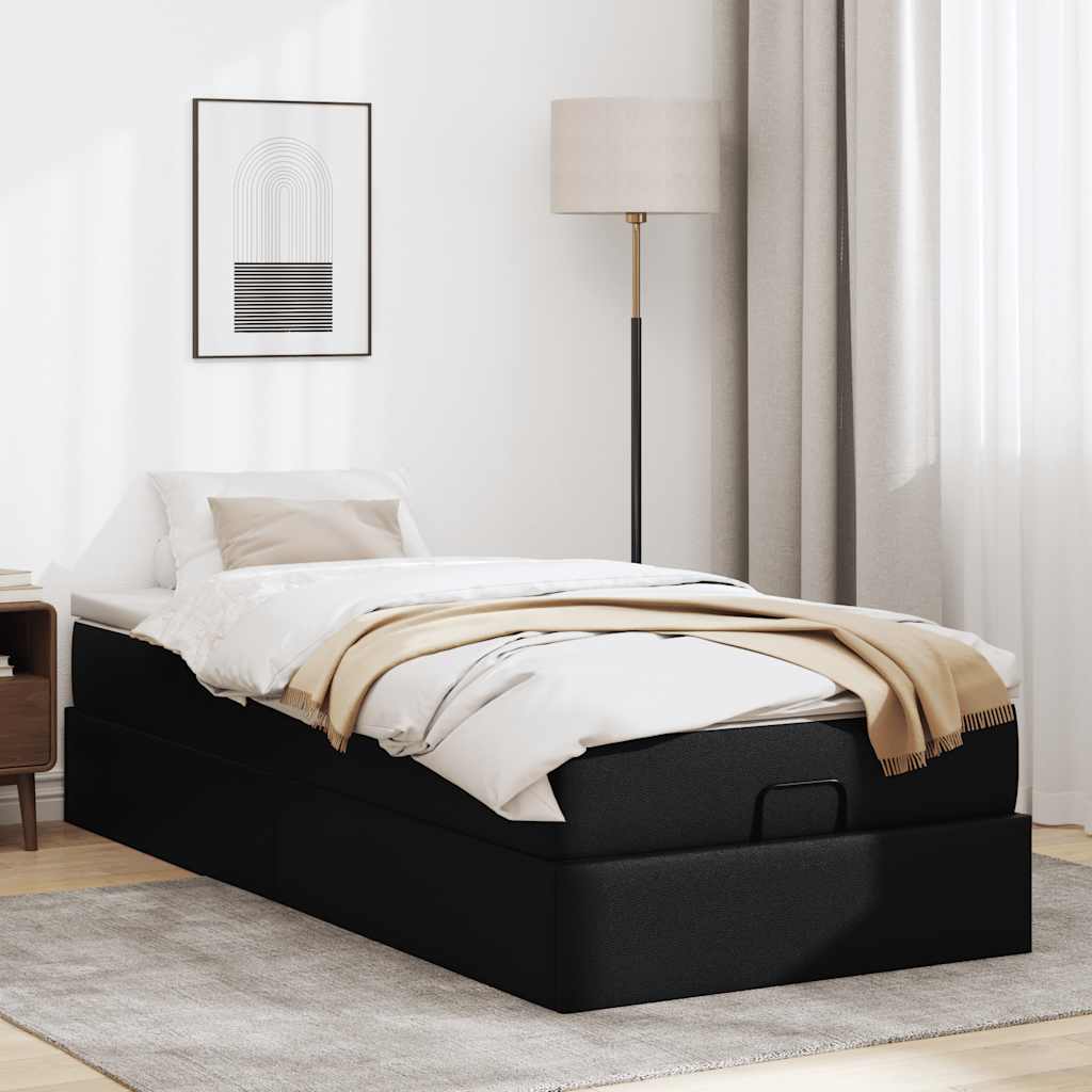Cadre de lit ottoman avec matelas noir 90x190 cm similicuir - XIOS
