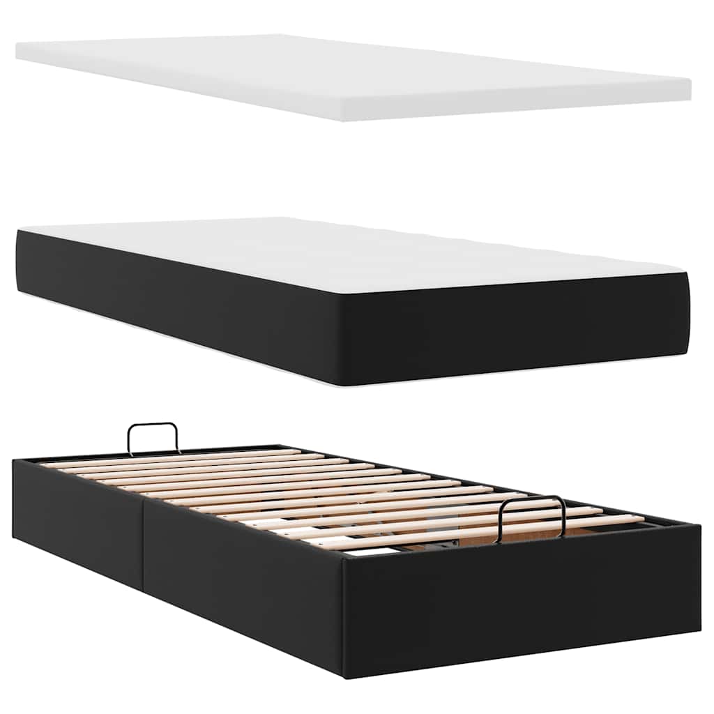 Cadre de lit ottoman avec matelas noir 90x190 cm similicuir - XIOS