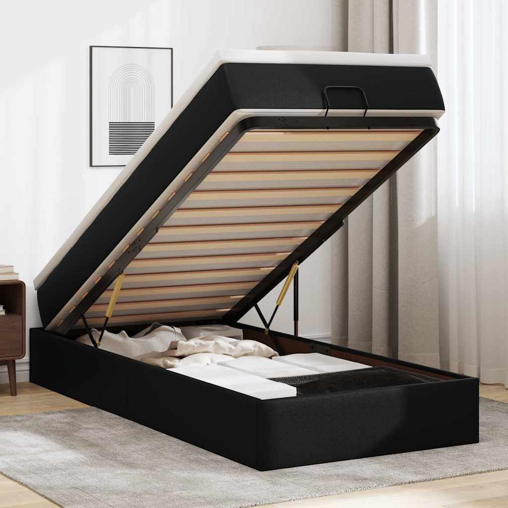 Cadre de lit ottoman avec matelas noir 90x190 cm similicuir - XIOS