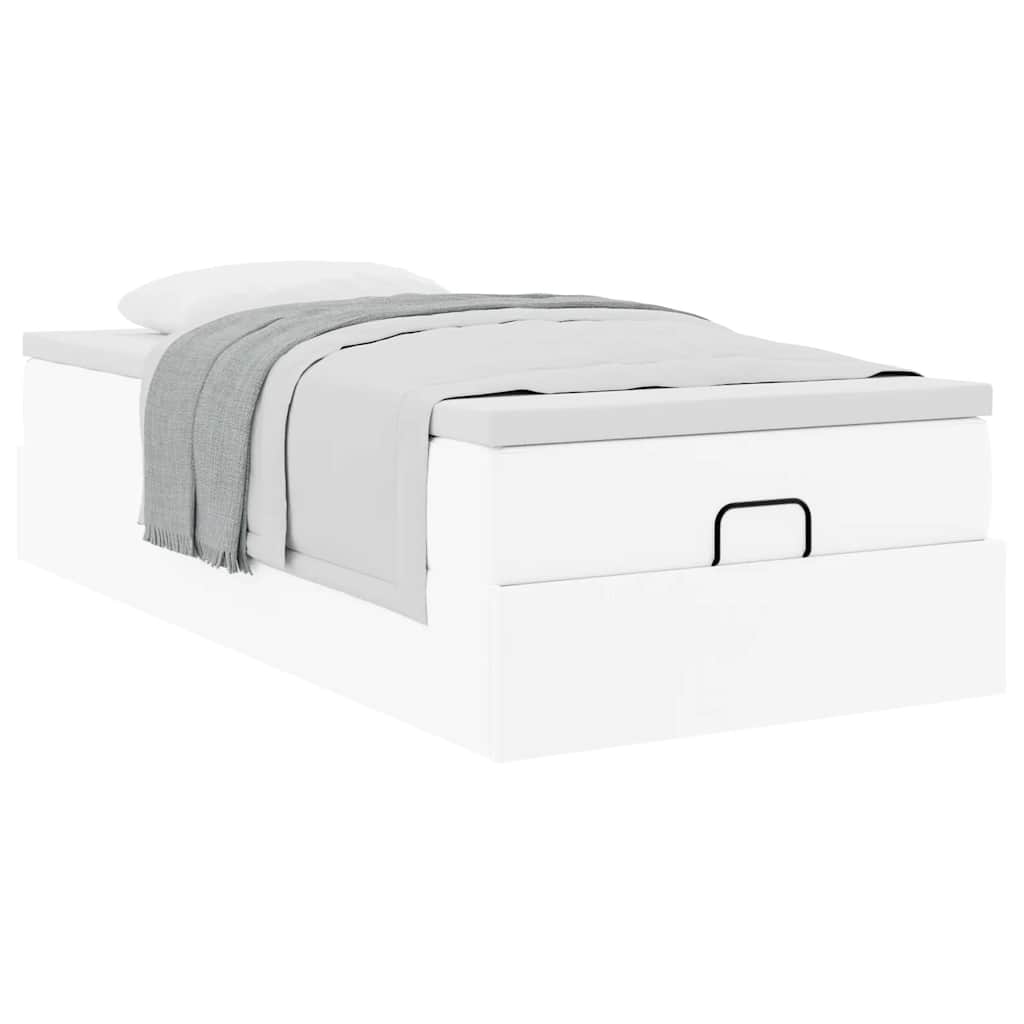 Cadre de lit ottoman avec matelas blanc 90x190 cm similicuir - XIOS