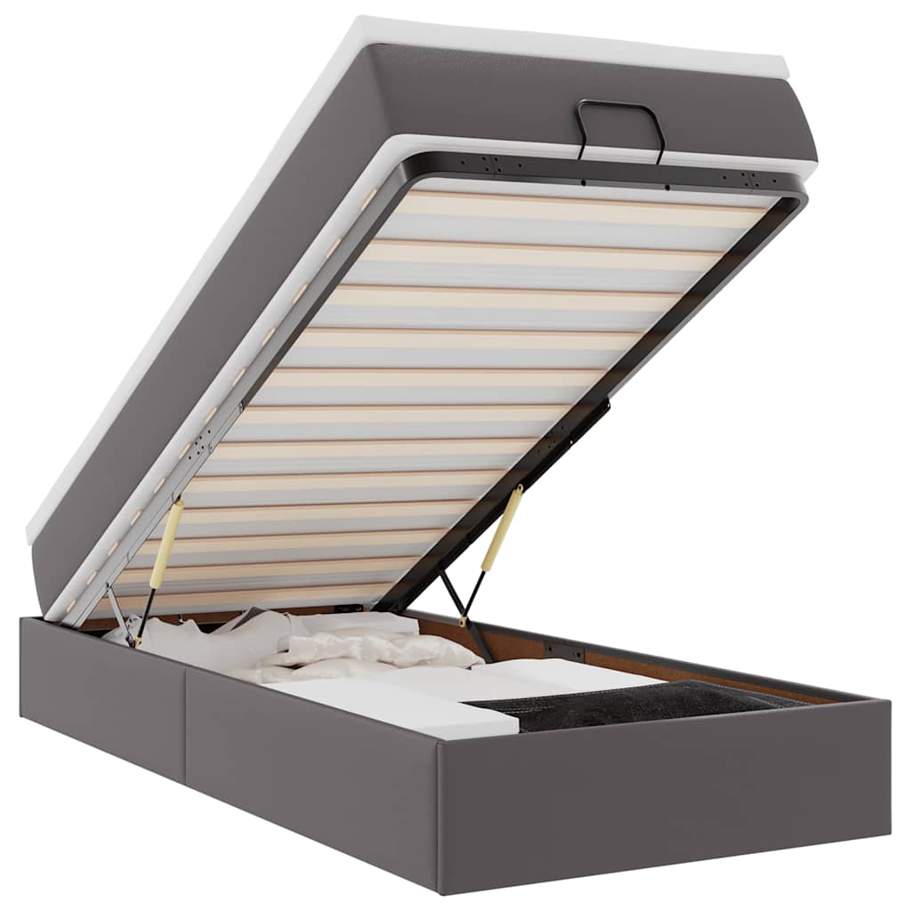 Cadre de lit ottoman avec matelas gris 90x190 cm similicuir - XIOS