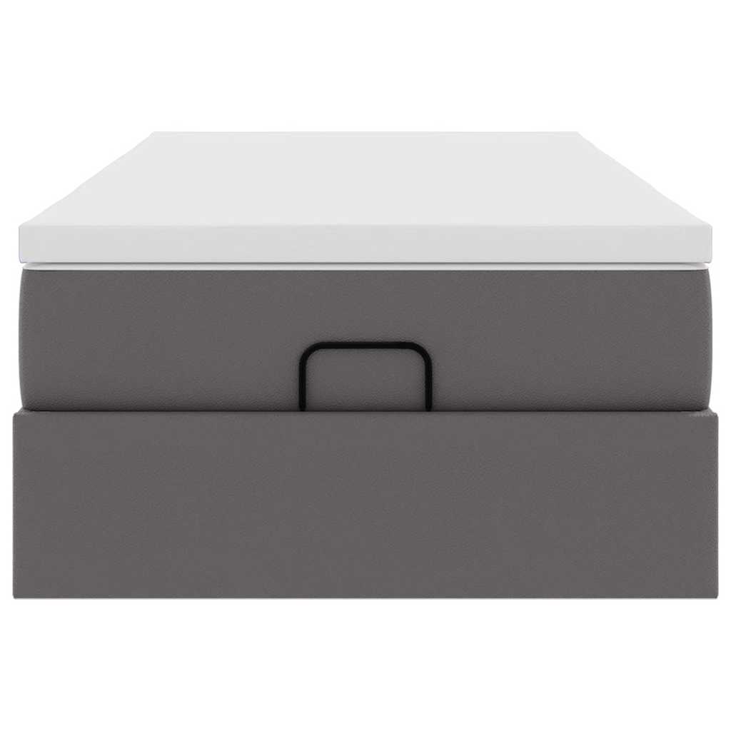 Cadre de lit ottoman avec matelas gris 90x190 cm similicuir - XIOS