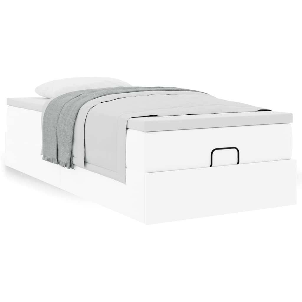 Cadre de lit ottoman avec matelas blanc 90x200 cm similicuir - XIOS