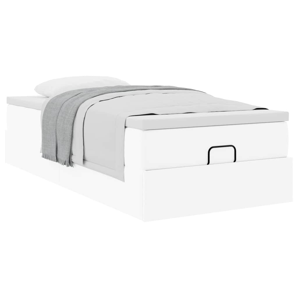 Cadre de lit ottoman avec matelas blanc 90x200 cm similicuir - XIOS