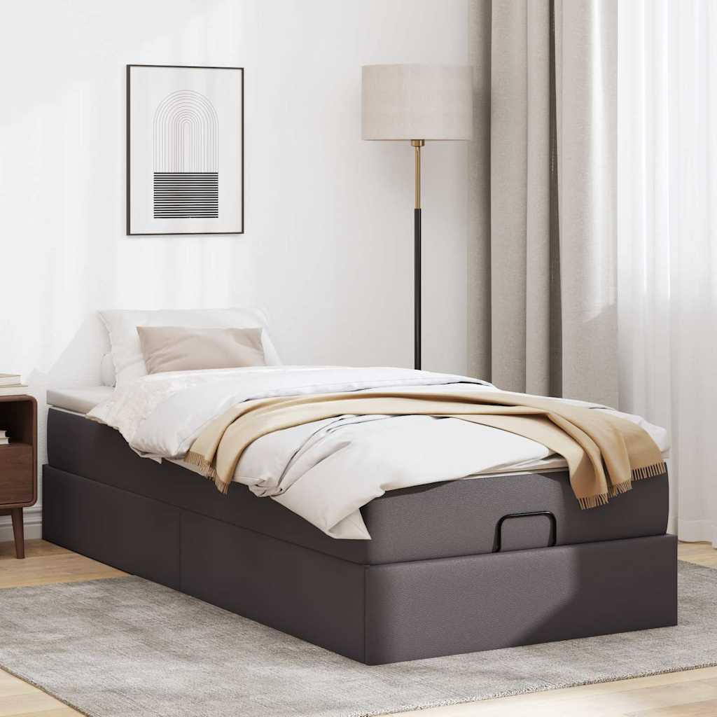 Cadre de lit ottoman avec matelas gris 90x200 cm similicuir - XIOS