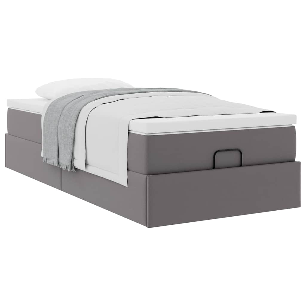 Cadre de lit ottoman avec matelas gris 90x200 cm similicuir - XIOS