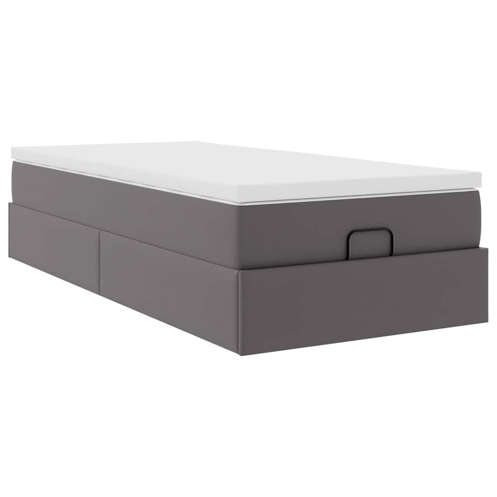 Cadre de lit ottoman avec matelas gris 90x200 cm similicuir - XIOS