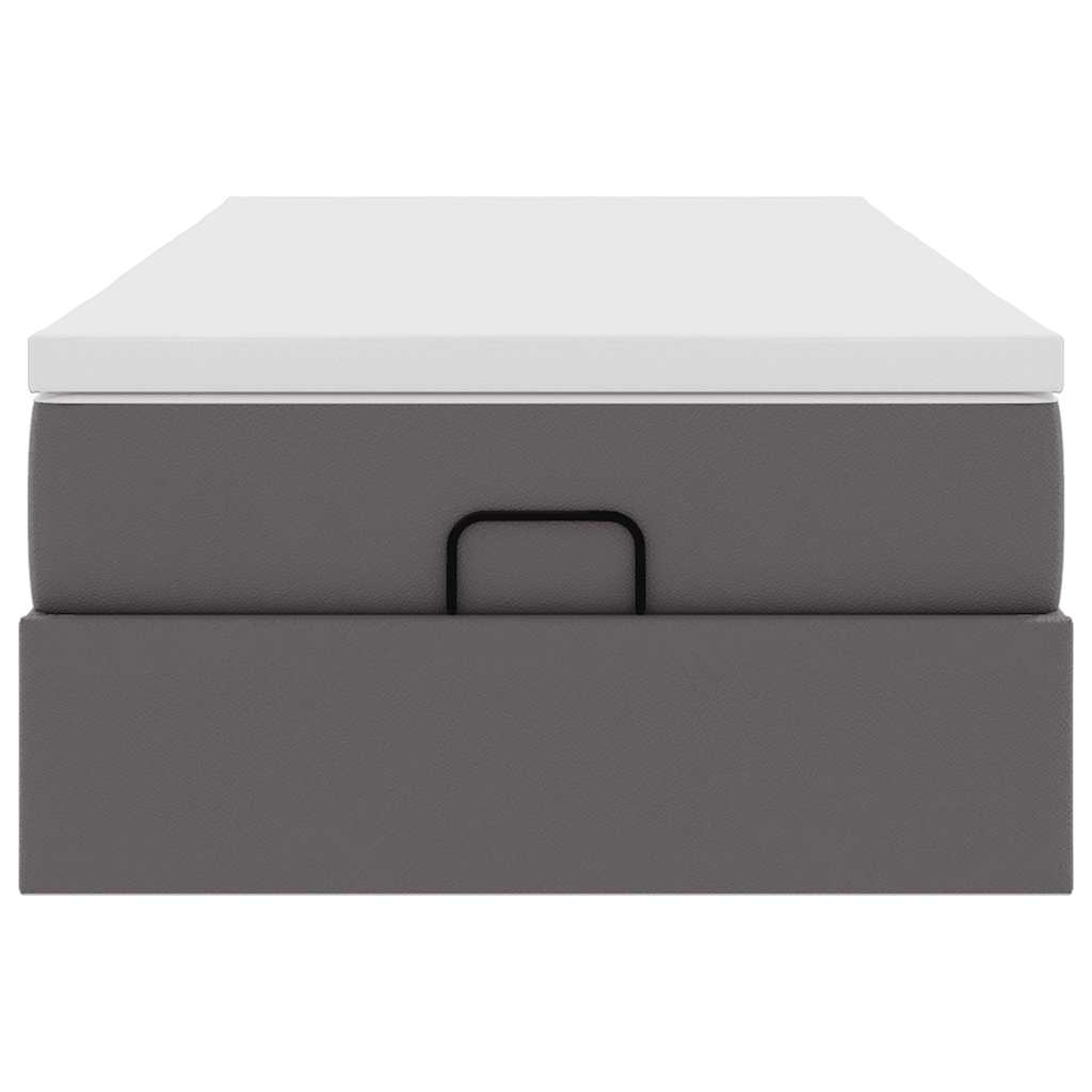 Cadre de lit ottoman avec matelas gris 90x200 cm similicuir - XIOS