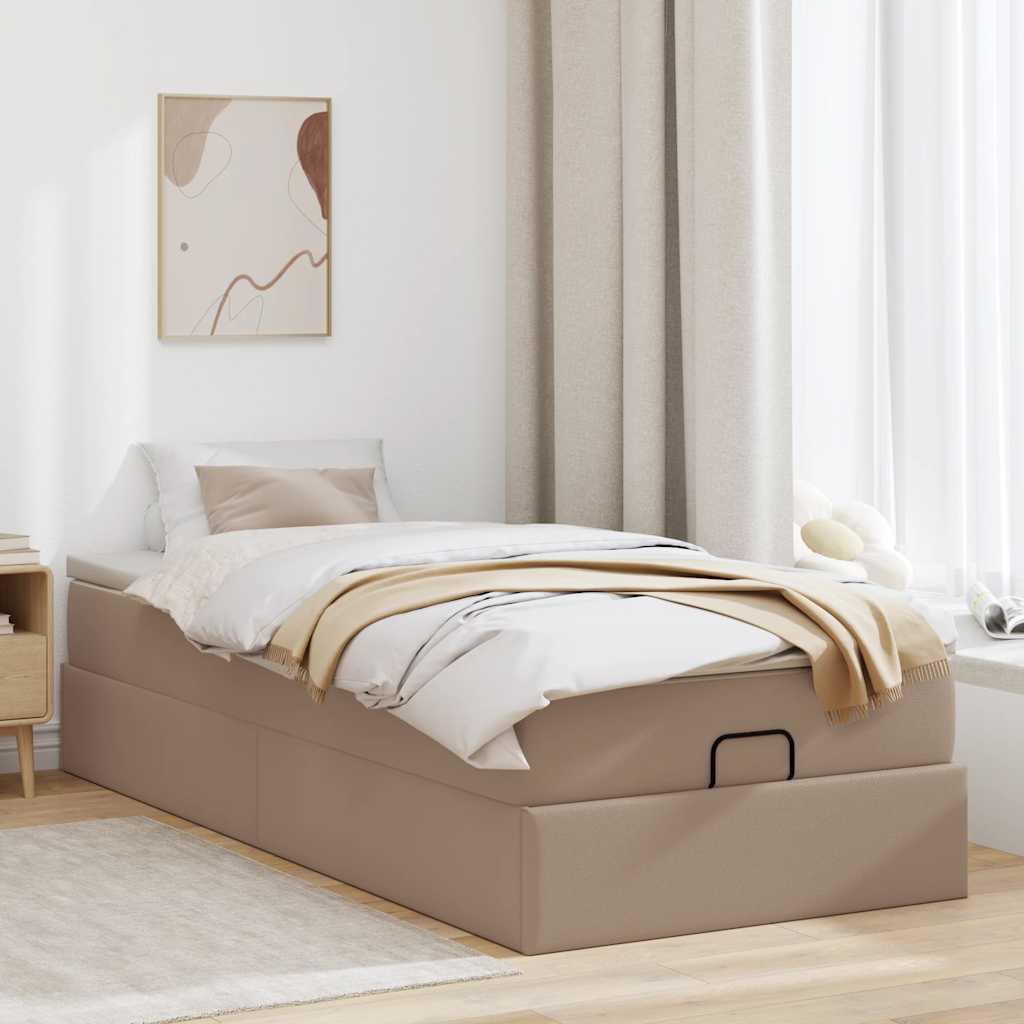 Cadre de lit ottoman et matelas cappuccino 90x200 cm similicuir - XIOS