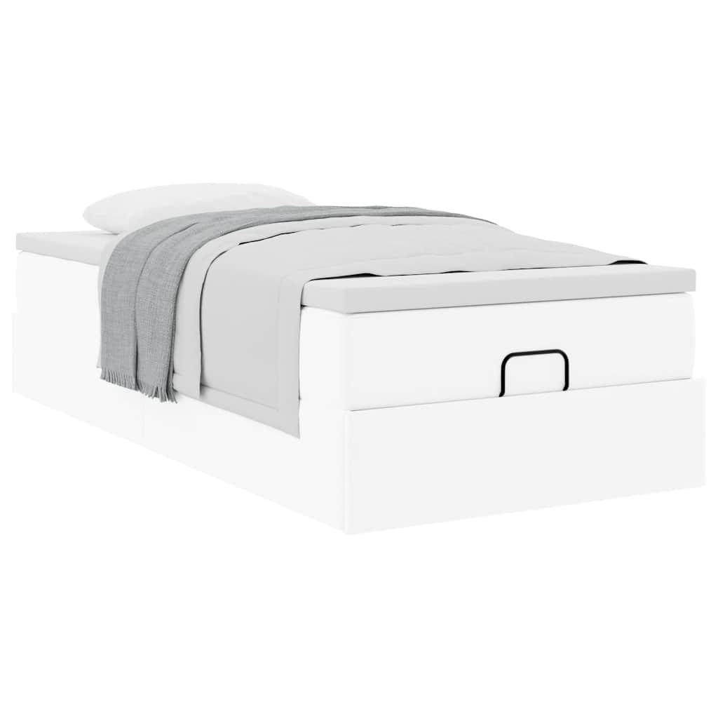 Cadre de lit ottoman avec matelas blanc 100x200 cm similicuir - XIOS