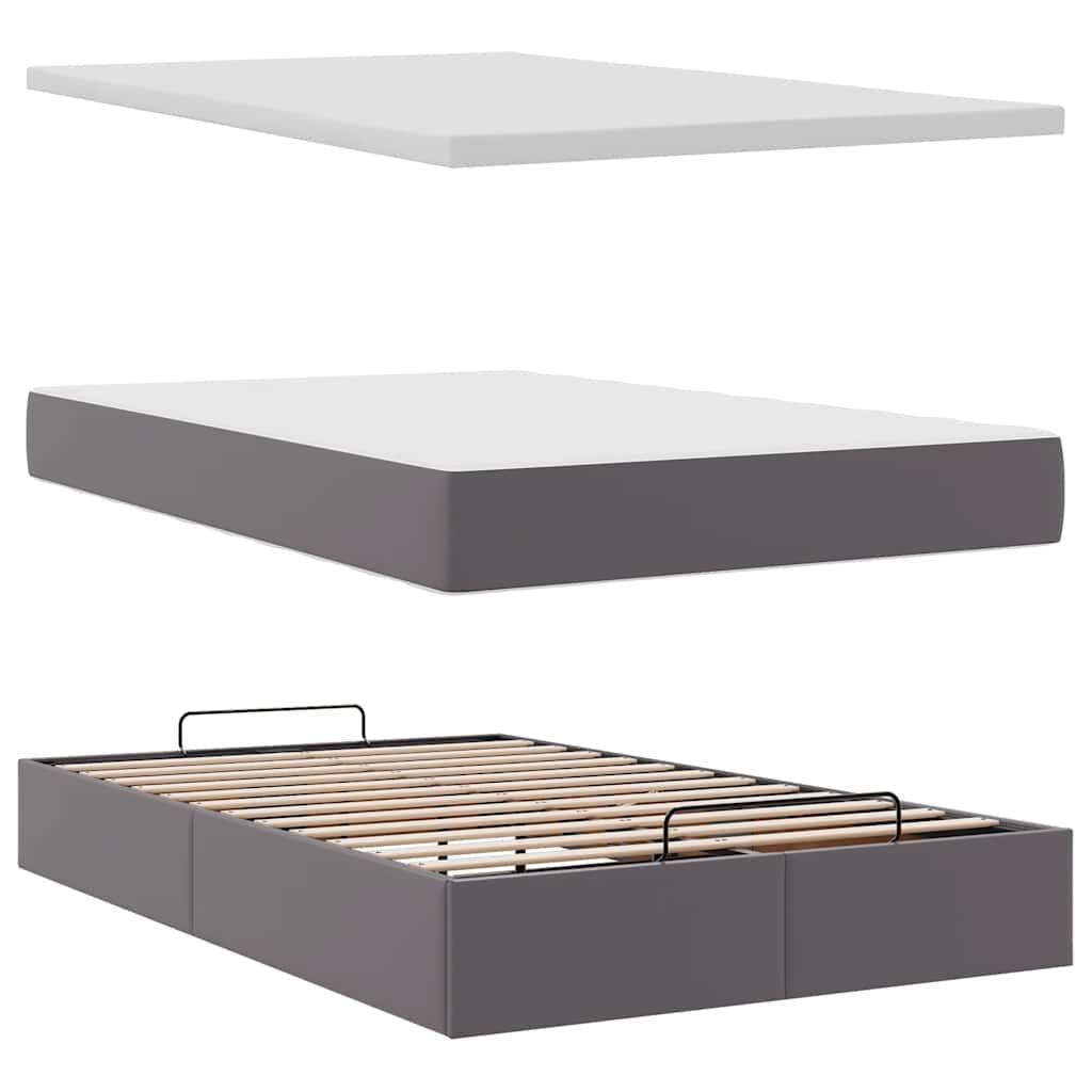 Cadre de lit ottoman avec matelas gris 120x190 cm similicuir - XIOS