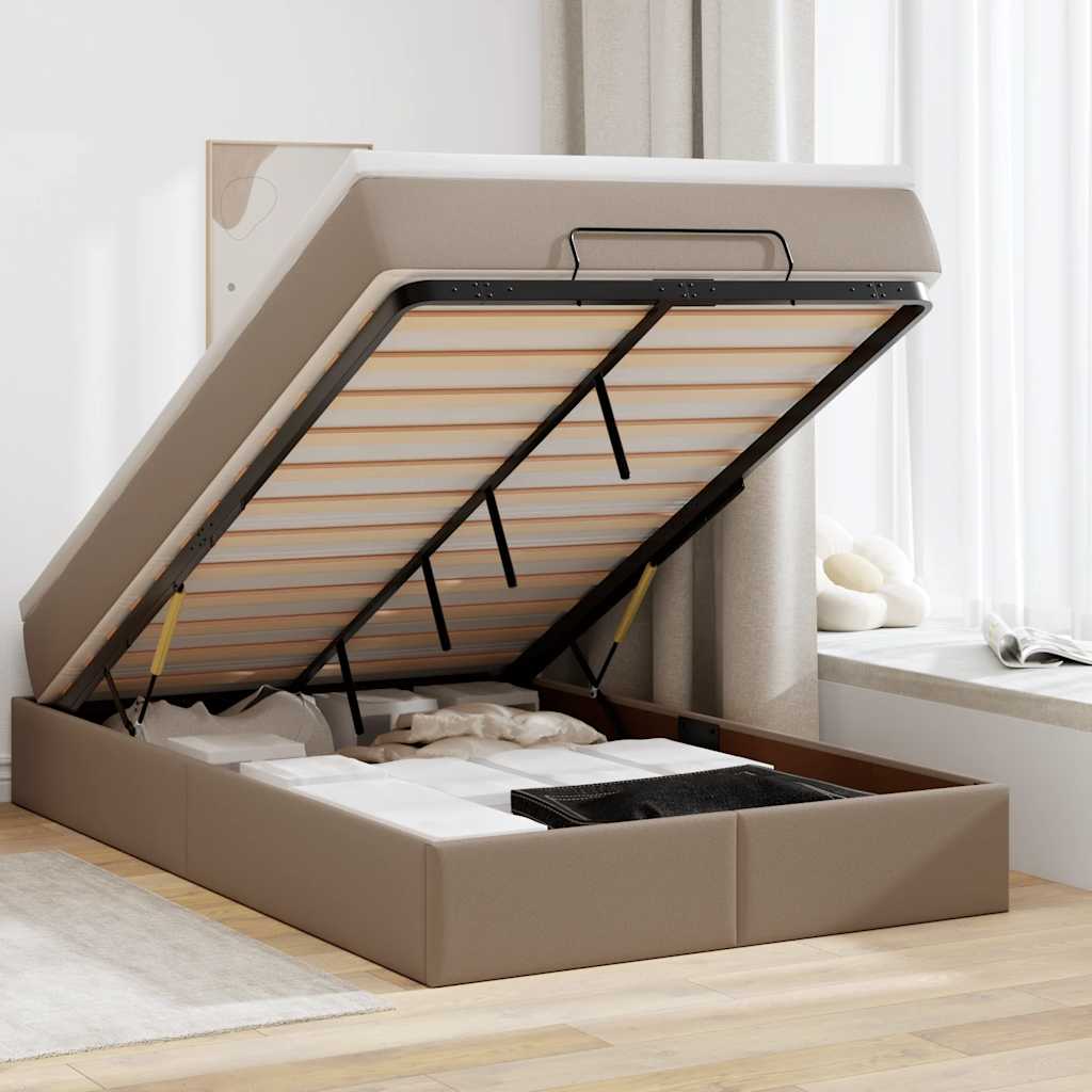 Cadre de lit ottoman et matelas cappuccino 120x190cm similicuir - XIOS