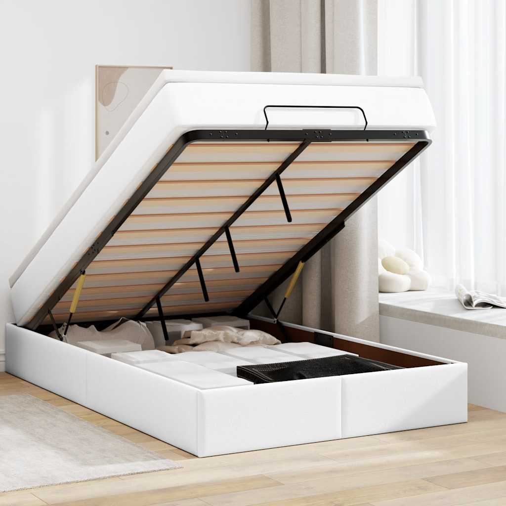 Cadre de lit ottoman avec matelas blanc 120x200 cm similicuir - XIOS