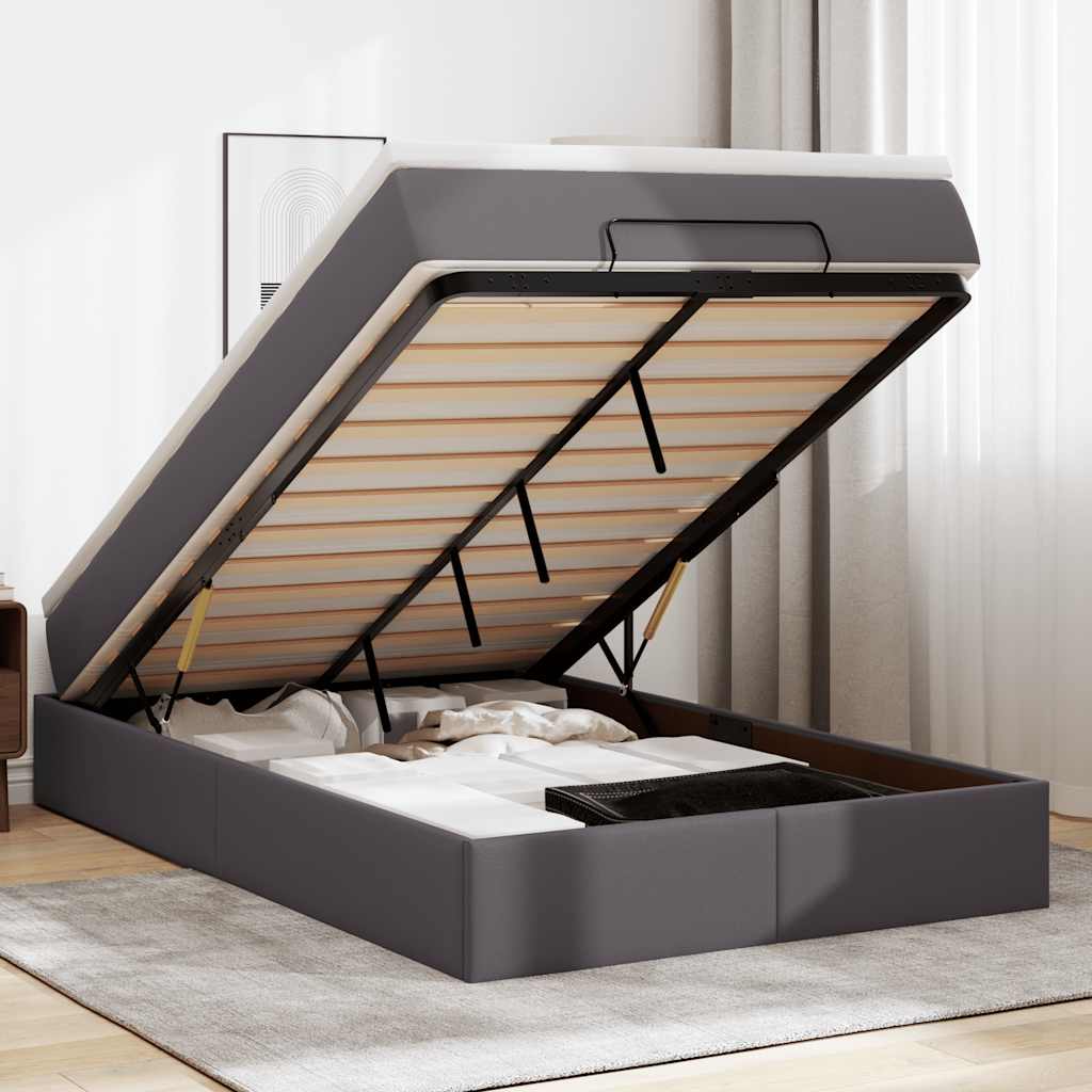 Cadre de lit ottoman avec matelas gris 120x200 cm similicuir - XIOS