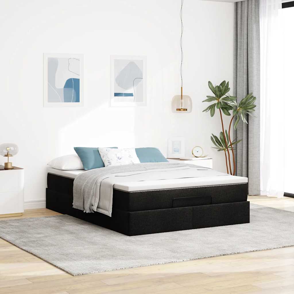 Cadre de lit ottoman avec matelas noir 140x190 cm similicuir - XIOS