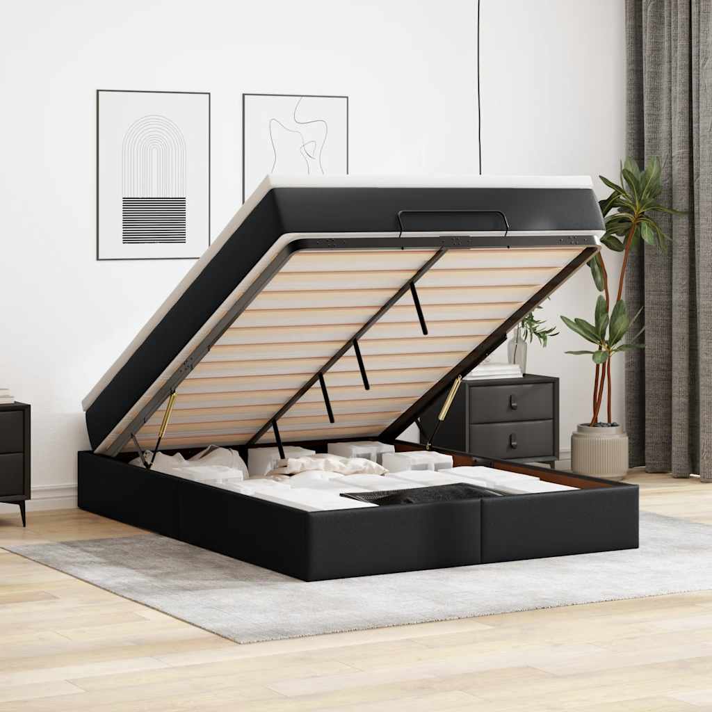 Cadre de lit ottoman avec matelas noir 140x190 cm similicuir - XIOS