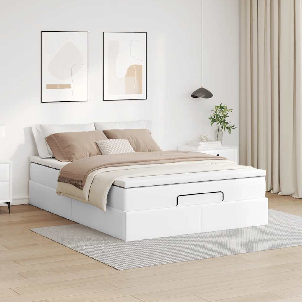 Cadre de lit ottoman avec matelas blanc 140x190 cm similicuir - XIOS