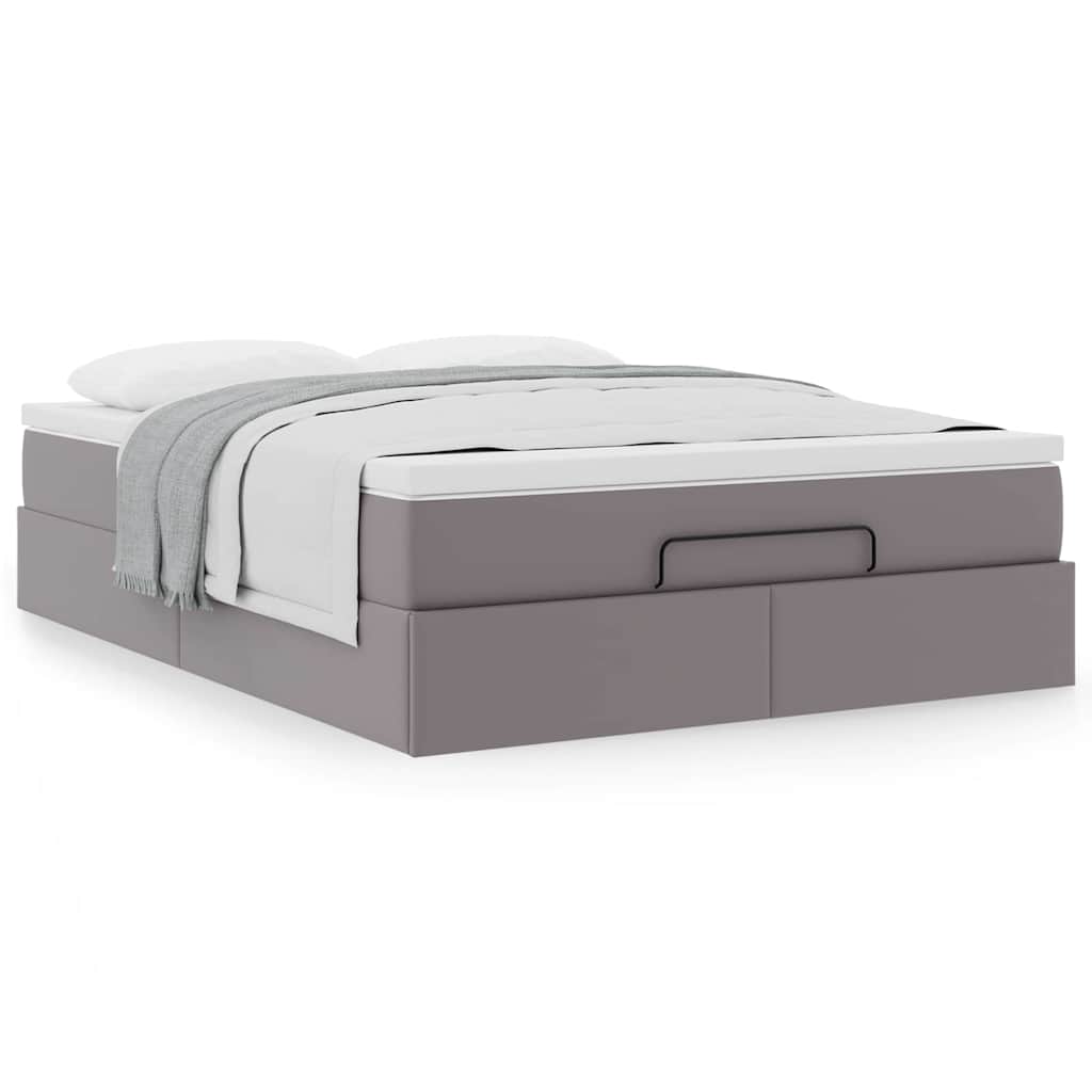 Cadre de lit ottoman avec matelas gris 140x190 cm similicuir - XIOS